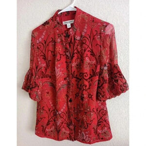 Coldwater Creek Blouse 100% Silk Floral Chiffon Career Wear Size Small‎